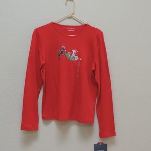Liz Claiborne womens M red top poodle dogs nwt